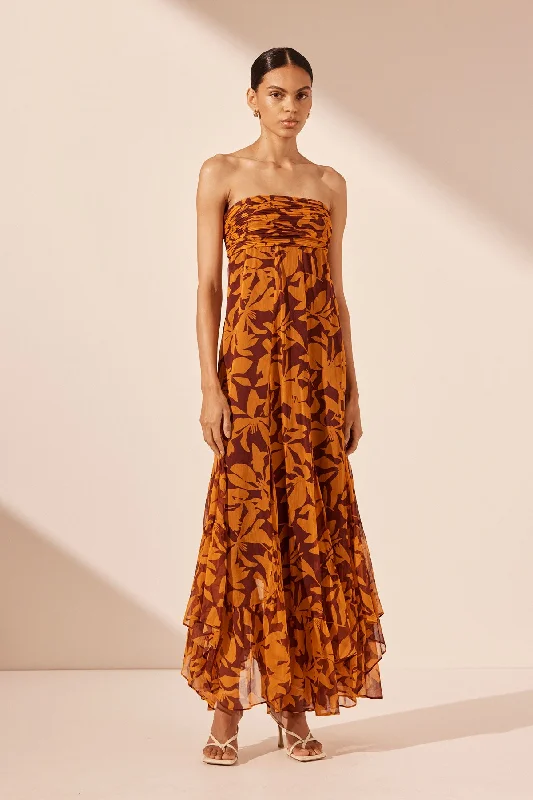 NATALINA RUCHED BODICE GODET MAXI DRESS European