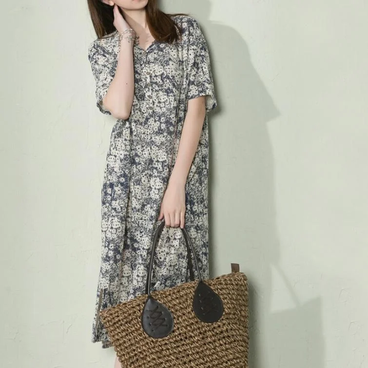 Navy Floral Linen Summer Maxi Dress Loose Long Sundress Casual Holiday Dresses ( Limited Stock) Vacation Navy Floral Linen Summer Maxi Dress Loose Long Sundress Casual Holiday Dresses ( Limited Stock) Vacation