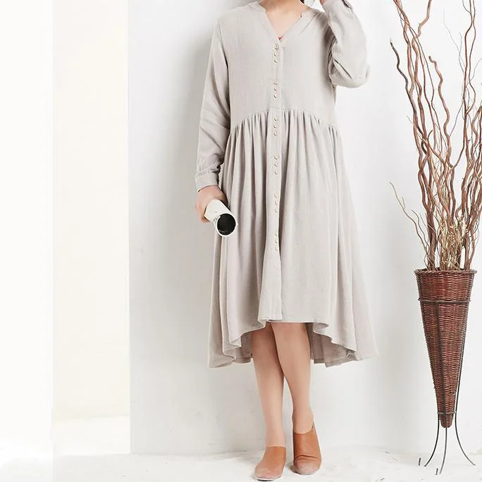 Nude linen dresses long sleeves fit flare sundresses oversize causal shirt dress Gym