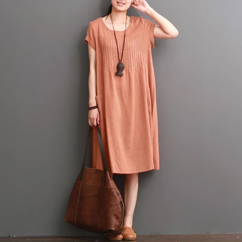 Orange cotton dresses summer short sleeve maxi dress Modern Women's Tech