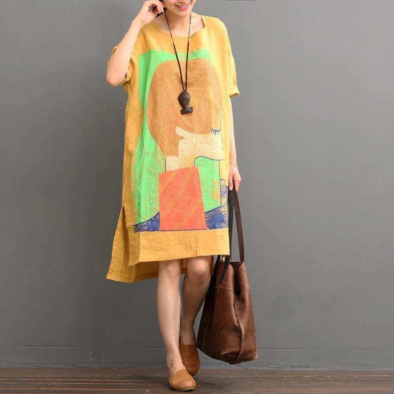 Orange linen dress casual summer dresses plus size shirt sundress Women