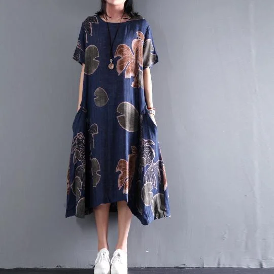 Original Navy floral print linen sundress plus size summer maxi dresses caftan gown Earthy Women's Hemp - based Original Navy floral print linen sundress plus size summer maxi dresses caftan gown Earthy Women's Hemp - based