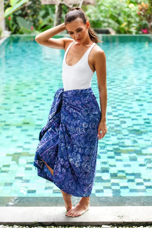 Peaceful Fronds Leaf Motif Batik Rayon Sarong in Purple from Bali Relaxed Women's Beachy Peaceful Fronds Leaf Motif Batik Rayon Sarong in Purple from Bali Relaxed Women's Beachy