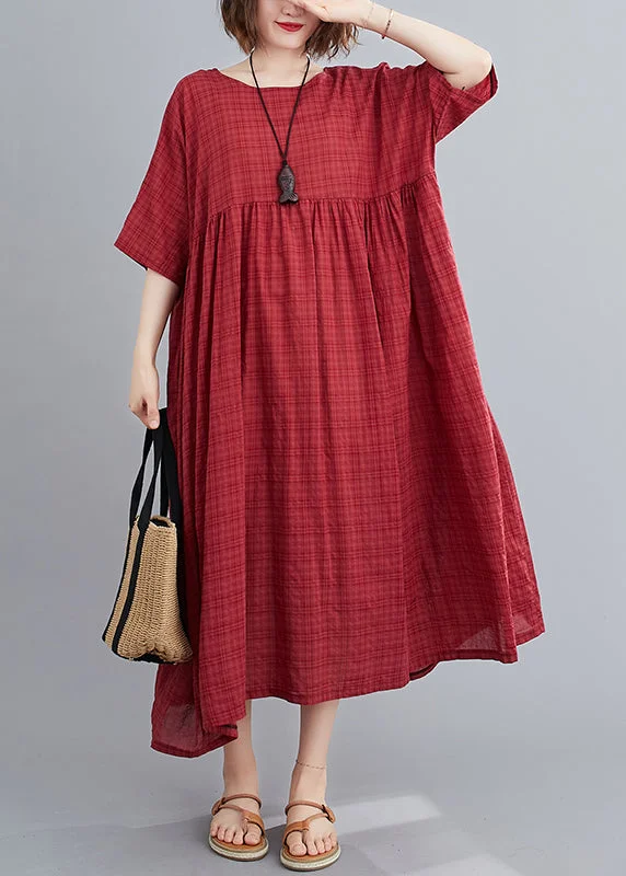 Plus Size Mulberry O-Neck Linen Long Dresses Short Sleeve Practical Women's Quick - dry Plus Size Mulberry O-Neck Linen Long Dresses Short Sleeve Practical Women's Quick - dry