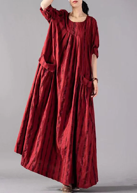 Red Big Pockets Linen Vacation Dresses Wrinkled Long Sleeve Bold Women's Animal Print Red Big Pockets Linen Vacation Dresses Wrinkled Long Sleeve Bold Women's Animal Print