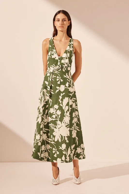 RENEE PLUNGED PANELLED MIDI DRESS Feminine Women's Soft 