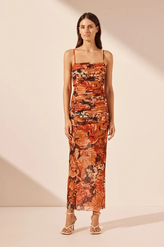 RUBI OPEN BACK RUCHED MIDI DRESS Bold Women's Animal Print