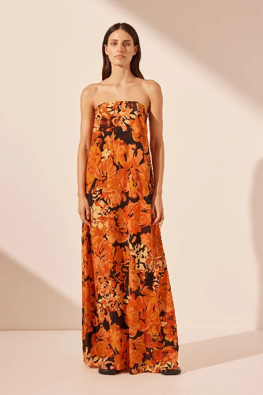 SANTOS SILK STRAPLESS COLUMN MAXI DRESS Polished Women's Silk