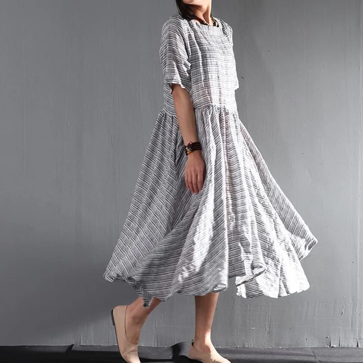 Striped gray flown linen sundress long causal summer maxi dresses oversize Dapper Women's 1920S Striped gray flown linen sundress long causal summer maxi dresses oversize Dapper Women's 1920S