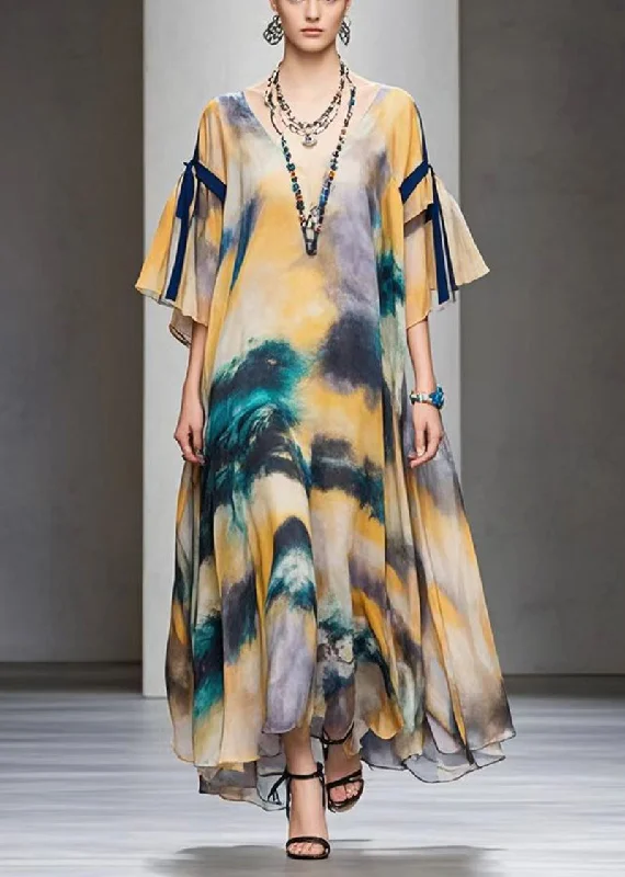 Style Khaki Oversized Tie Dye Chiffon Dresses Fall Classic Women's Pin - striped
