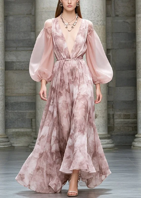 Style Pink Cold Shoulder Print Chiffon Party Dresses Fall Tough Women's Military - inspired Style Pink Cold Shoulder Print Chiffon Party Dresses Fall Tough Women's Military - inspired