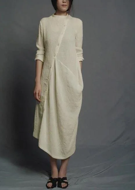 Style Quilting Dresses Surroundings Irregular Nude Linen Cotton Dress Practical Women's Multi - 