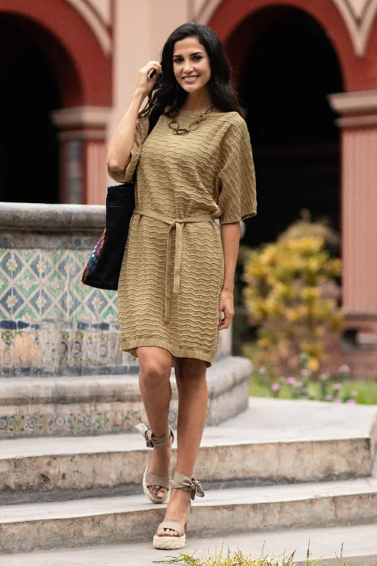 Thalu in Sand Organic Pima Cotton Tee Dress in Sand Brown from Peru Practical Women's Quick - dry Thalu in Sand Organic Pima Cotton Tee Dress in Sand Brown from Peru Practical Women's Quick - dry