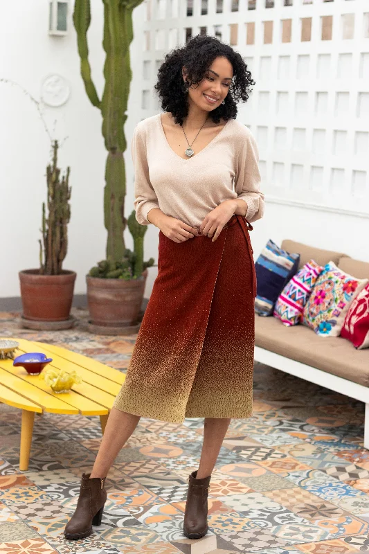 Thanta Degrade in Brown Organic Cotton Knit Wrap Degrade Russet Wrap Skirt from Peru Geometric Thanta Degrade in Brown Organic Cotton Knit Wrap Degrade Russet Wrap Skirt from Peru Geometric
