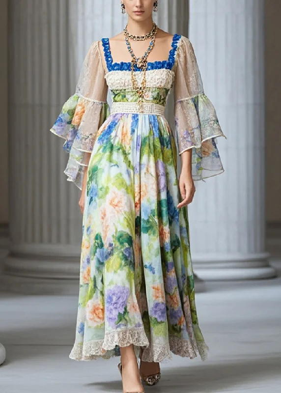 Women Square Collar Print Chiffon Vacation Dresses Fall Edgy Women's Punk