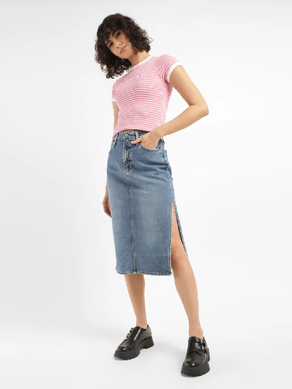 Women's Mid Rise Blue Solid Skirt Scandinavian