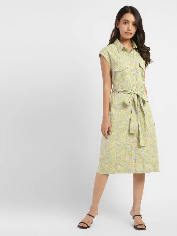 Women's Printed Spread Collar Dress Unique Women's Upcycled