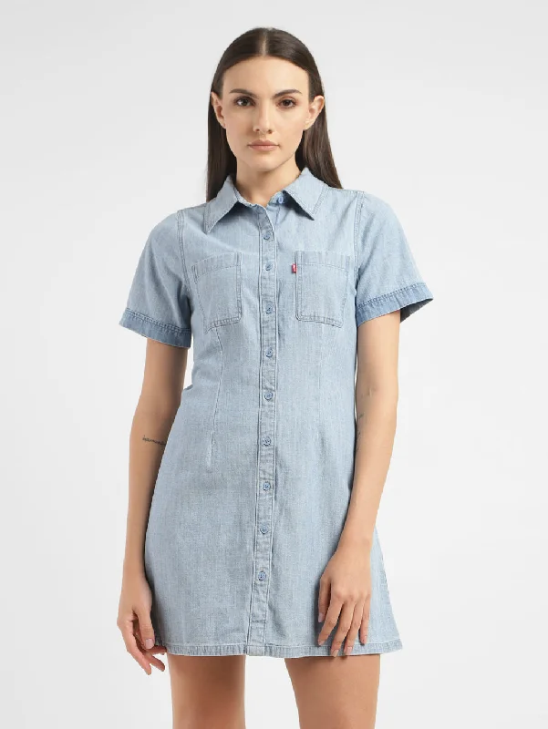 Women's Solid Spread Collar Dress Tough Women's Military - inspired
