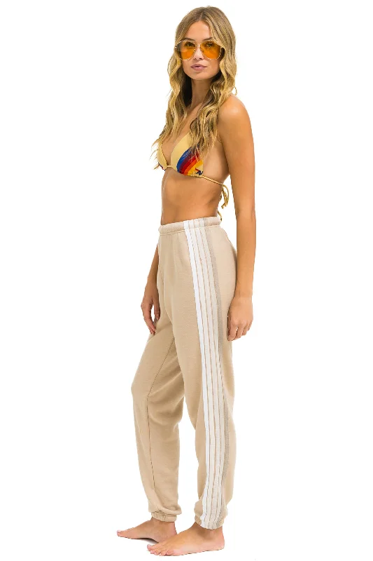 5 STRIPE SWEATPANTS - SAND // WHITE // GREY Sleek Women's Metallic