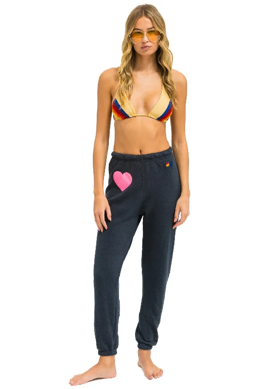 GLITTER HEART SWEATPANTS - CHARCOAL // NEON PINK Elegant Women's 